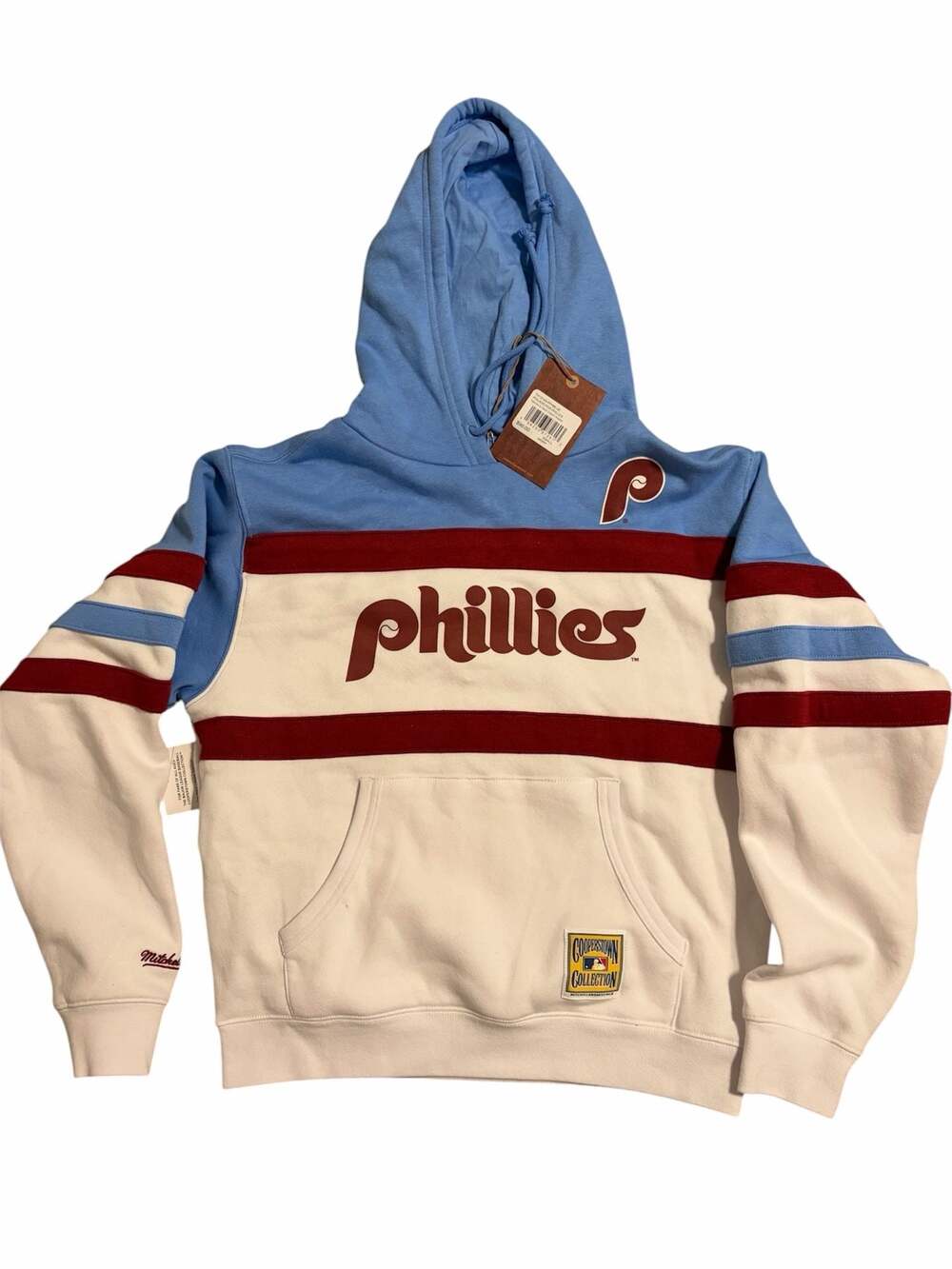 Women's White/Light Blue Philadelphia Phillies Head Coach Pullover Hoodie,